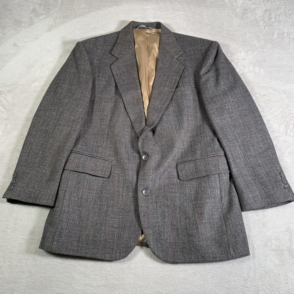 Haggar Imperial Blazer Mens 40R Gray Glen Plaid Two Button Notch Lapel Made USA